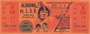 1966 University of Alabama vs. LSU Football Ticket Stub